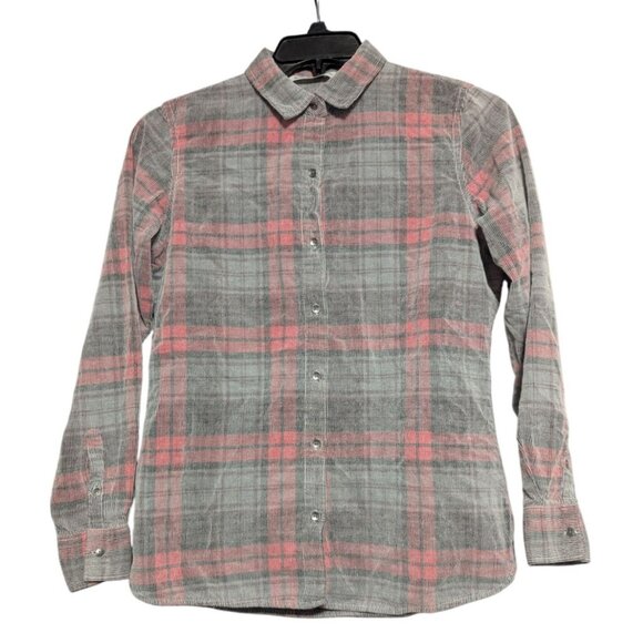 Woolrich Plaid Button Shirt Green Red Brushed Cotton Stripe Flannel Women Size L - Picture 3 of 7